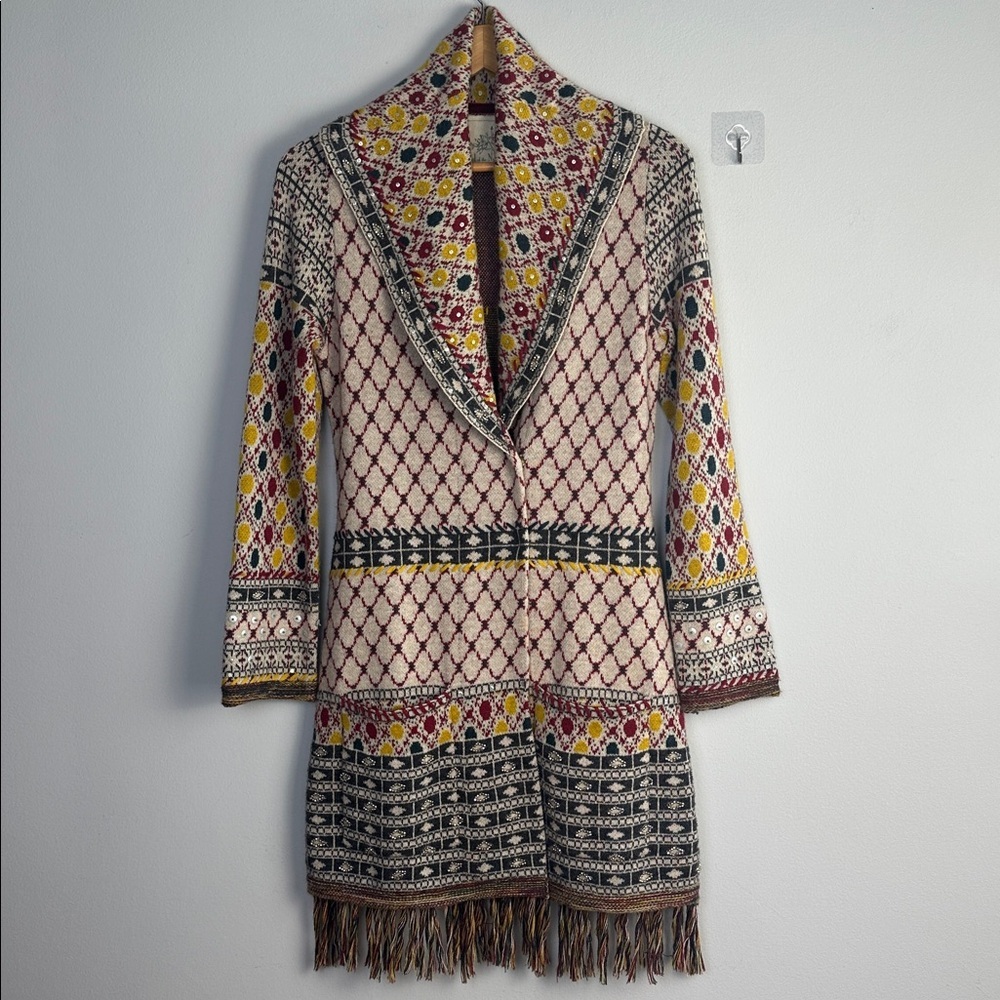 Anthropologie Angel of the North Satpura Sweater Coat Small Wool Beaded Bohemian - Picture 2 of 16